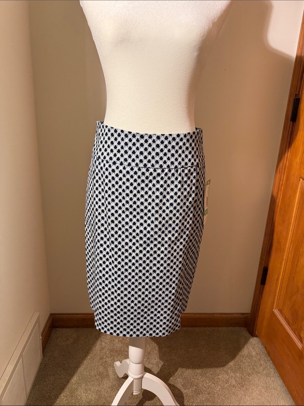 Margaret M Navy and White Printed A-Line Skirt